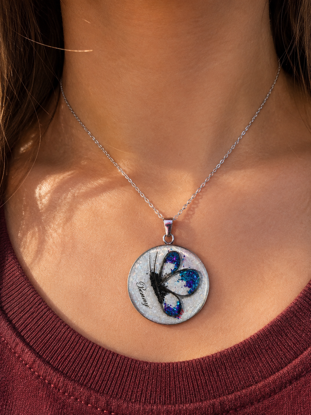 Personalized Hair Keepsake Pendant - Butterfly