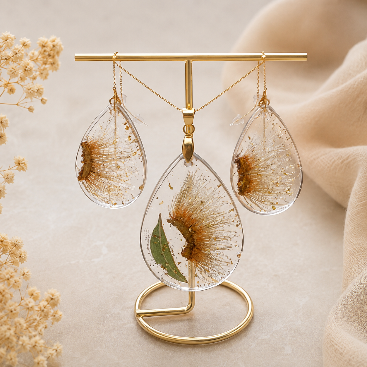 Eucalyptus Blossom Pendant amd Earrings