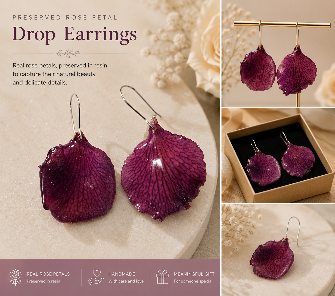Rose Pendant & Matching Earrings