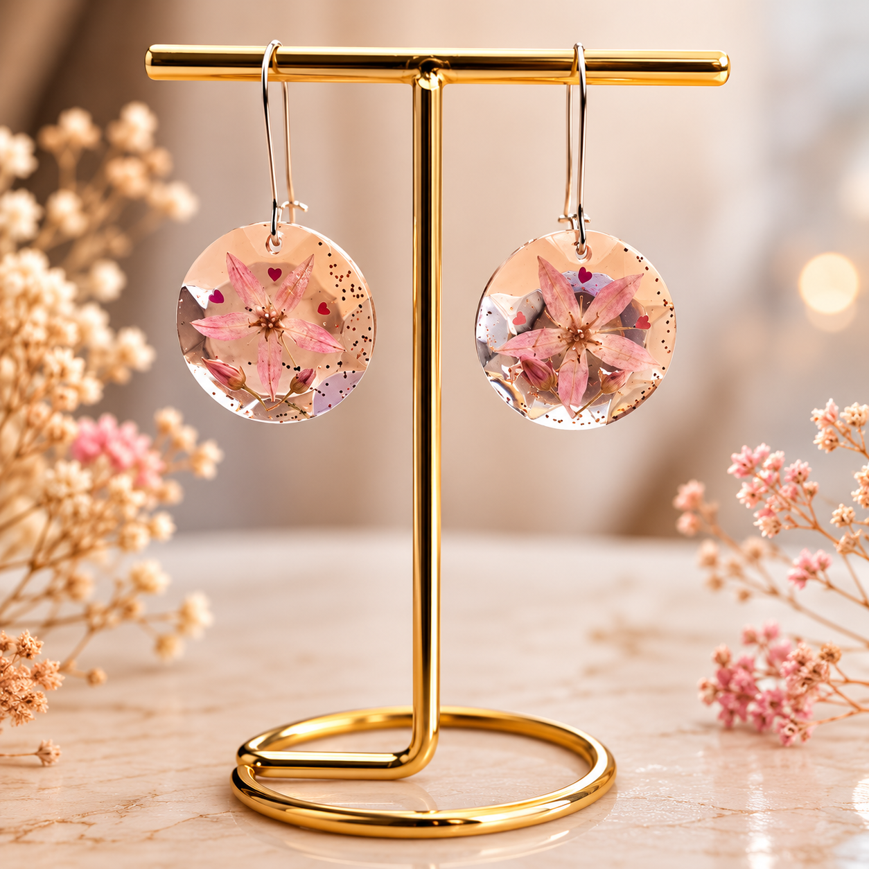 Jade Flower Resin Pendant & Earrings