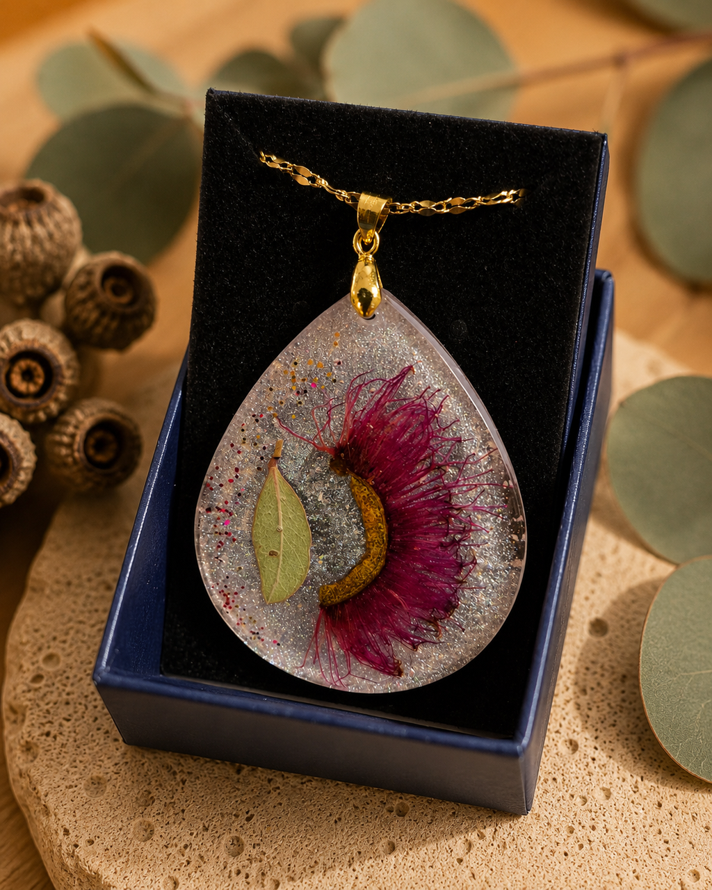Eucalyptus Blossom Pendant amd Earrings