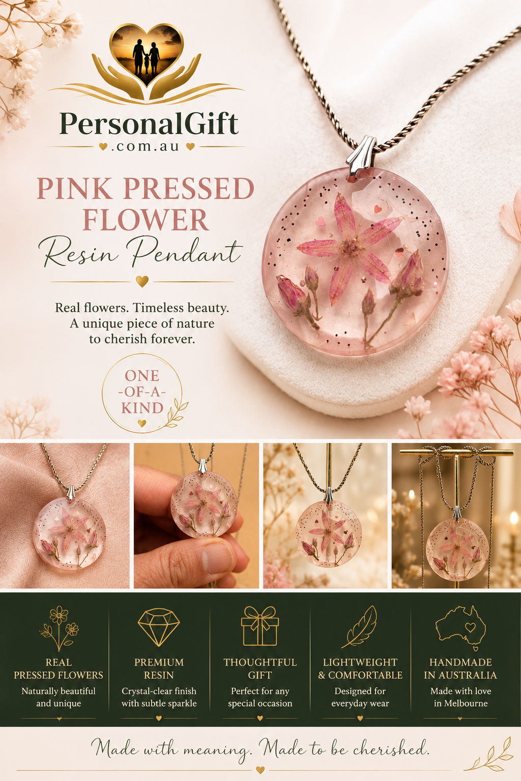 Jade Flower Resin Pendant & Earrings