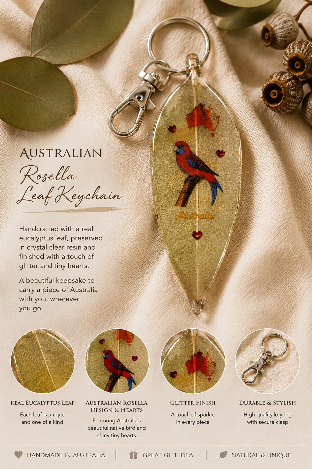 Australian Eucalyptus Leaf Keychain