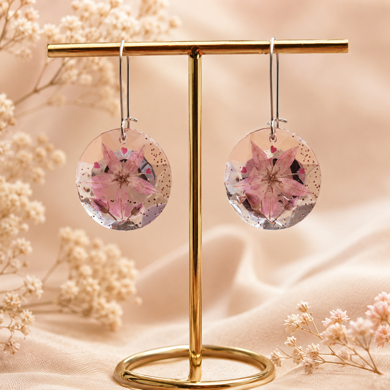 Jade Flower Resin Pendant & Earrings