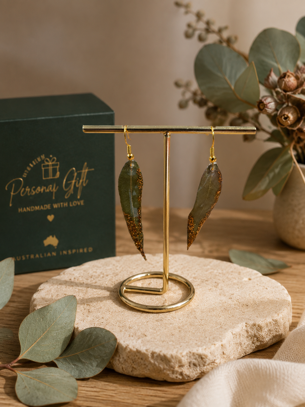 Eucalyptus Leaf Pendant & Earrings Set