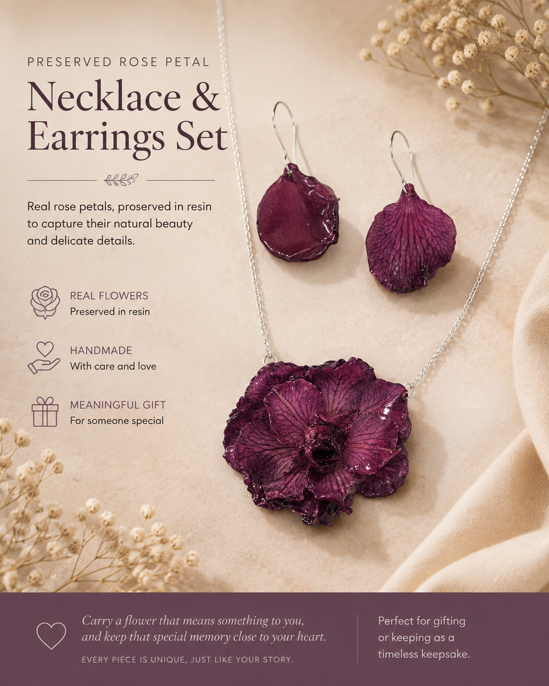 Rose Pendant & Matching Earrings
